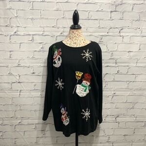 VICTORIA jones Christmas beaded holiday long sleeve shirt size Large